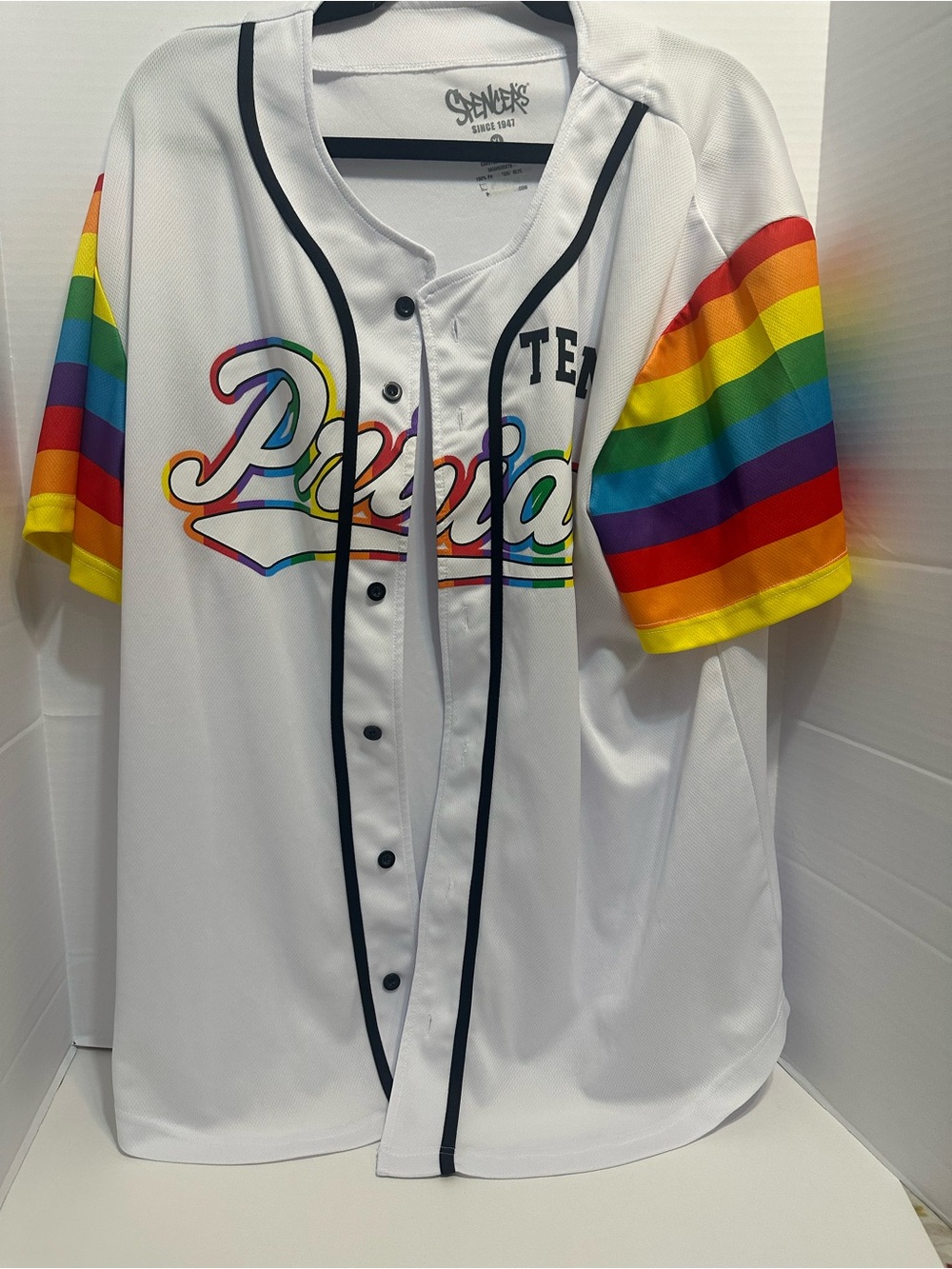 Team Pride XL Unisex Jersey from Spencer’s and Large Rainbow Flag.